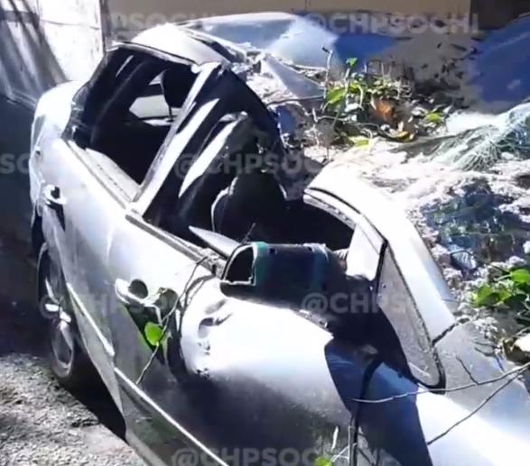 В Сочи дерево рухнуло на авто и оставило жителей без света (Видео)