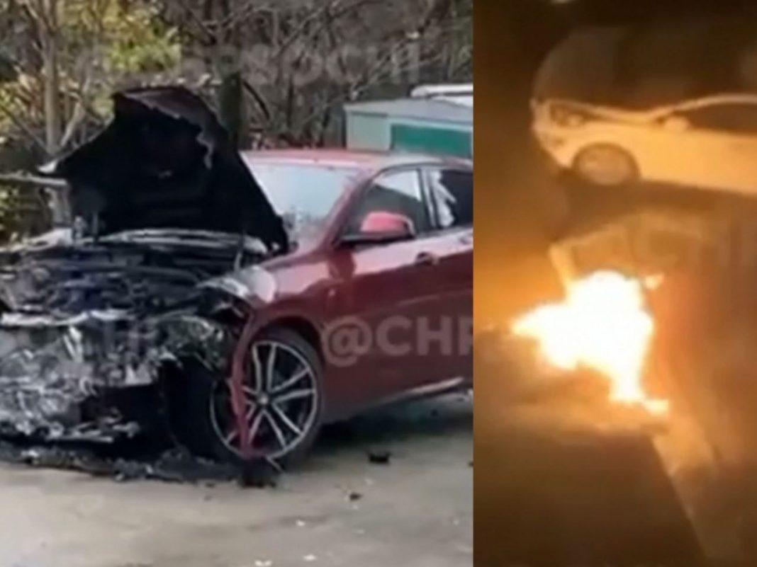 Автомобиль загорелся во дворе дома в Сочи (Видео)
