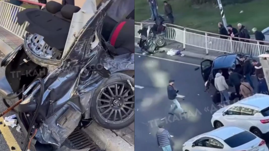 Жесткое ДТП у аэропорта Сочи: машина разорвана пополам, движение затруднено