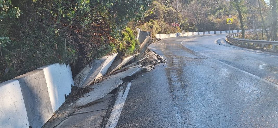 В Сочи техника расчищает трассу А-147 после падения дерева и схода селя