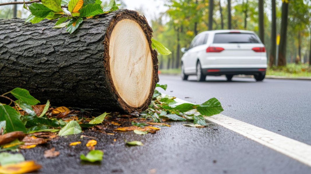 В Сочи упавшее дерево перекрыло дорогу у парка «Дендрарий»