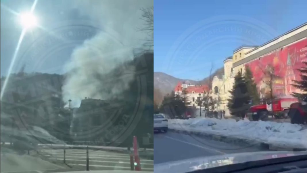 Пожар на горном курорте в Сочи: от здания на набережной Лаванда поднимается дым