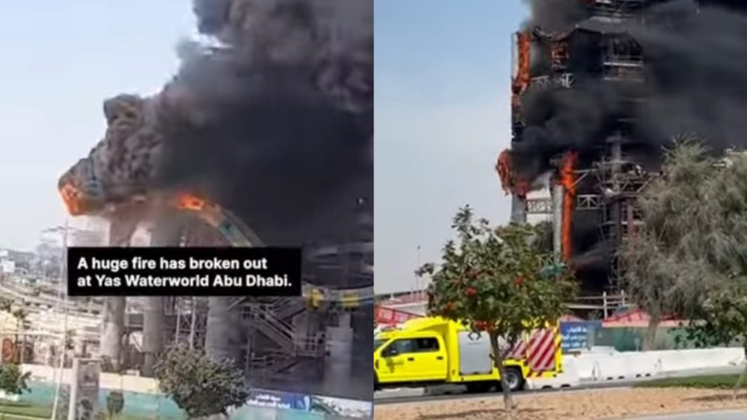 Зрелищное ЧП в ОАЭ: огонь уничтожил будущего рекордсмена среди водных горок — видео