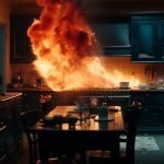 Burning fire in the kitchen. Generative Ai