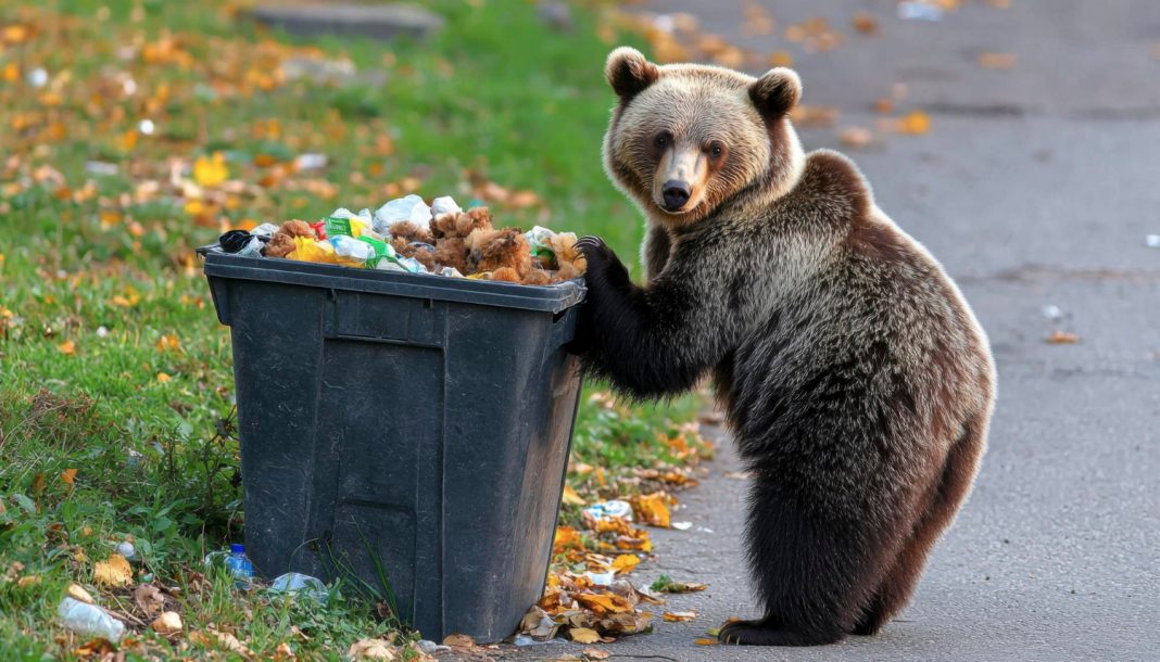 Жители Сочи сняли на видео медведя, «угнавшего» бак для отходов