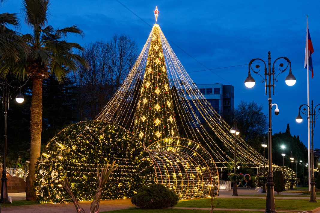 В Сочи начали устанавливать новогодние елки