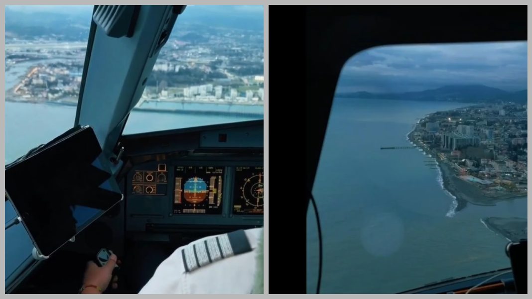 Горы и море под крылом: кадры посадки самолета в Сочи глазами пилота