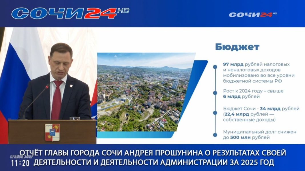 Андрей Прошунин: собственные доходы Сочи превысили 22 миллиарда, кредитный рейтинг стабилен